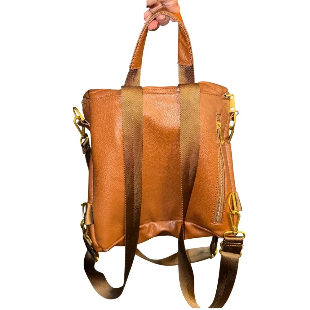 Fawn Design Mini‎ Backpack Brown Vegan Leather Gold Hardware Diaper Bag